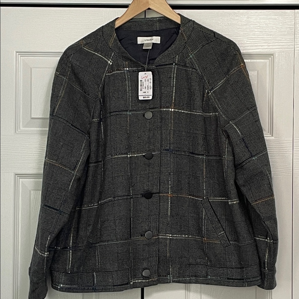 Christopher & Banks Blazer Jacket Womens 14W X Gray Plaid Button Lined NWT Sharp